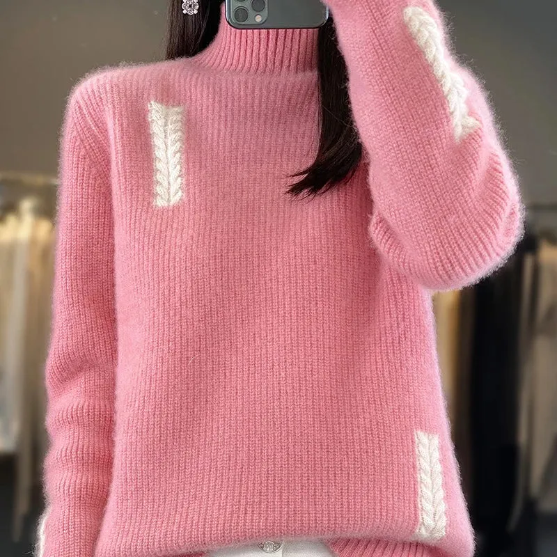 100% Merino Wool High Neck Sweater for Women