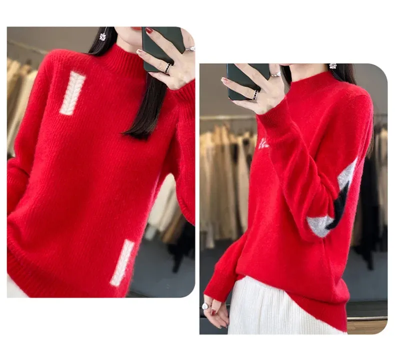 100% Merino Wool High Neck Sweater for Women