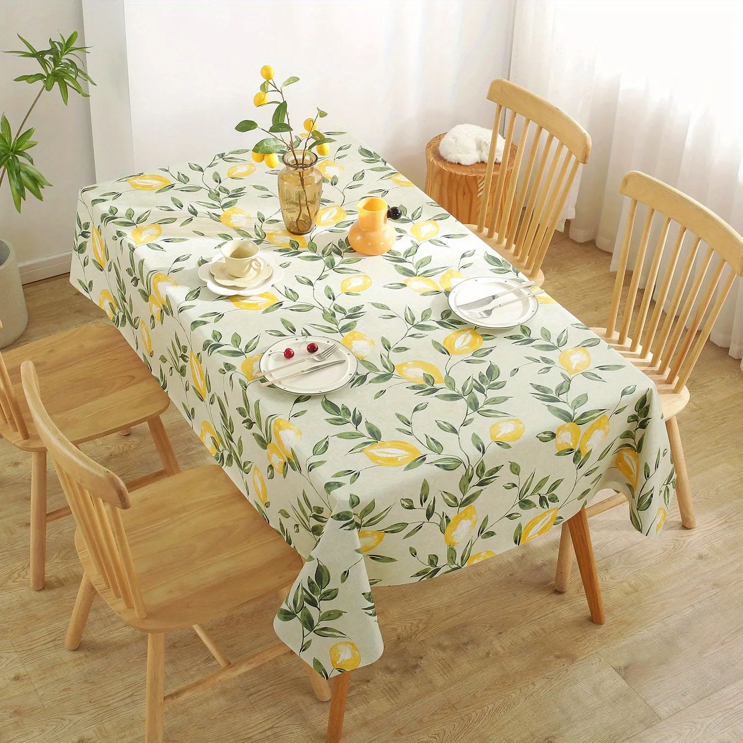 1pc Leaf Printed Waterproof PVC Tablecloth - Oil-Proof, Wipeable, Dustproof, Non-Woven Table Cover for Easy Cleaning and Home Decor - Perfect for Indoor and Outdoor Use