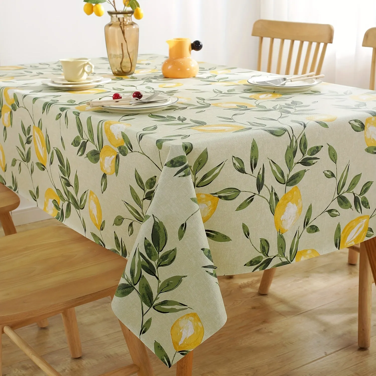 1pc Leaf Printed Waterproof PVC Tablecloth - Oil-Proof, Wipeable, Dustproof, Non-Woven Table Cover for Easy Cleaning and Home Decor - Perfect for Indoor and Outdoor Use