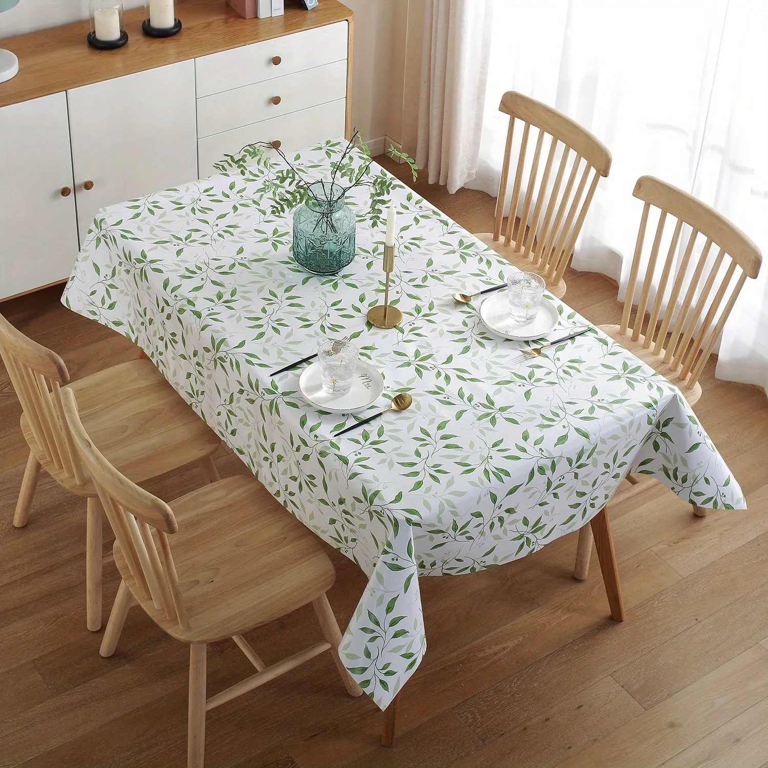 1pc Leaf Printed Waterproof PVC Tablecloth - Oil-Proof, Wipeable, Dustproof, Non-Woven Table Cover for Easy Cleaning and Home Decor - Perfect for Indoor and Outdoor Use