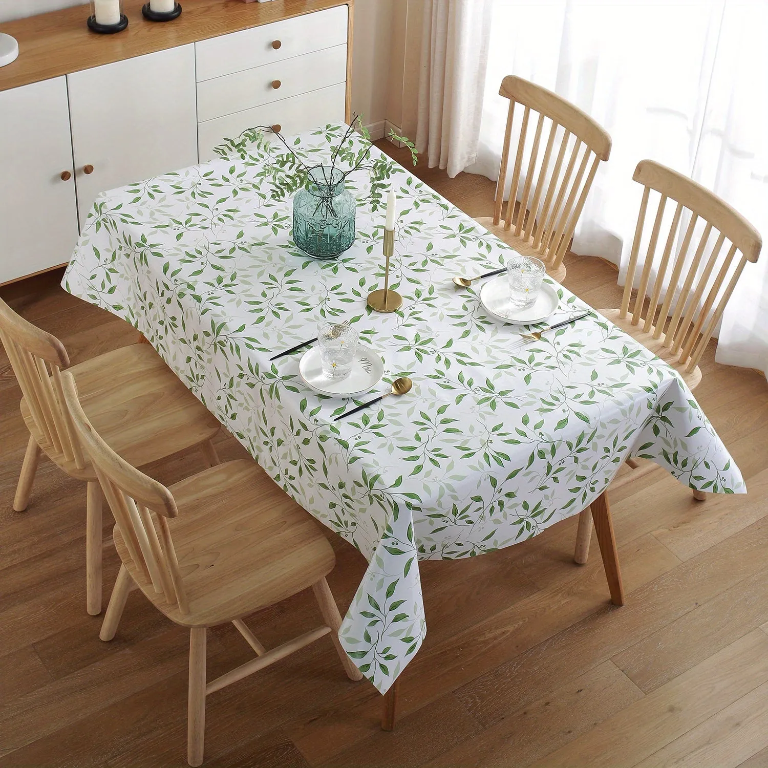 1pc Leaf Printed Waterproof PVC Tablecloth - Oil-Proof, Wipeable, Dustproof, Non-Woven Table Cover for Easy Cleaning and Home Decor - Perfect for Indoor and Outdoor Use