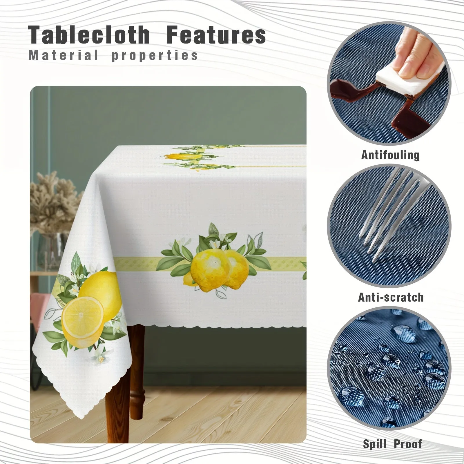 1pc Lemon Print Tablecloth - Small Fresh Style, Stain & Waterproof, Easy-Care Design - Spring-Themed Table Decor for Your Home