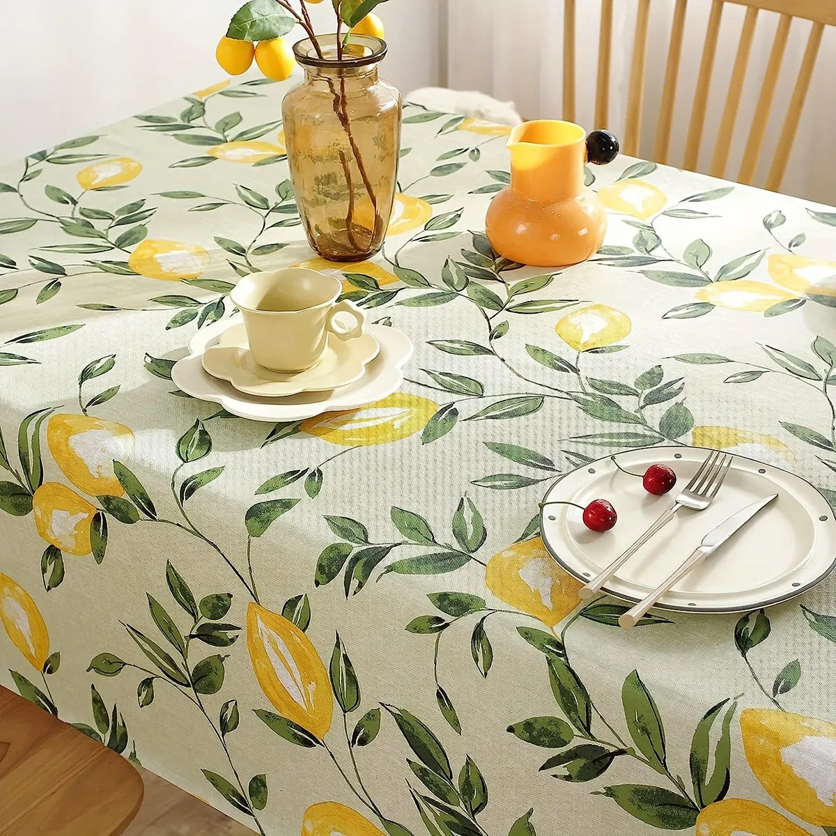 1pc Lemon Vinyl Tablecloth - Waterproof, Oil-Proof, Wipeable, Rectangular, Suitable for Kitchen Parties, Picnics, Patios, and Outdoor Use