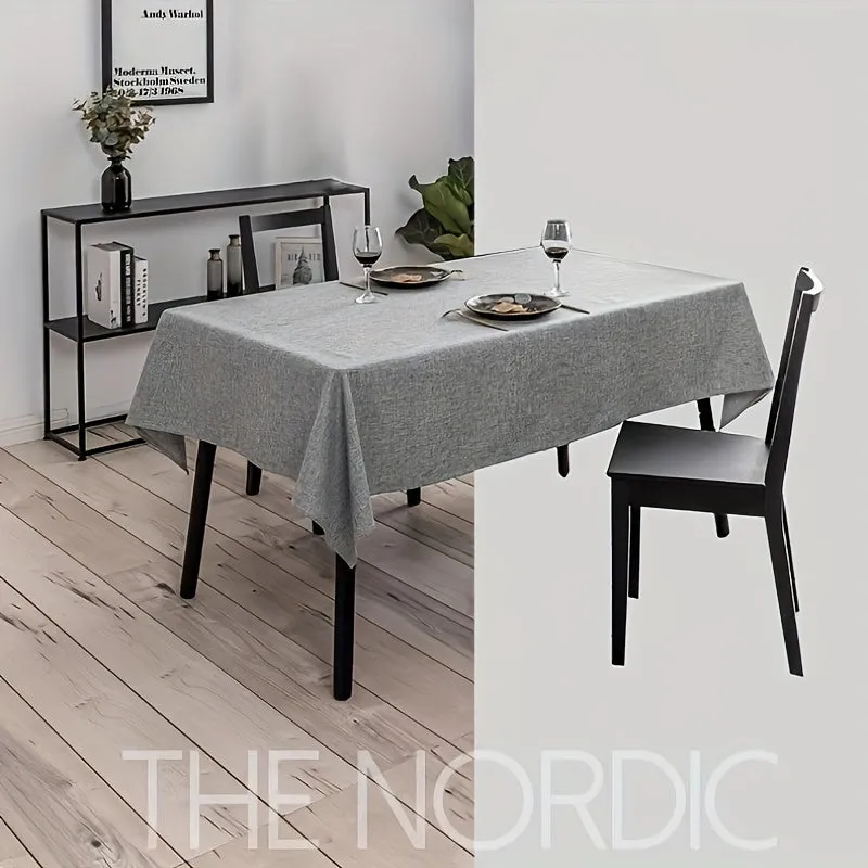 1pc, Nordic Simple Tablecloth, Simple Style Modern Solid Color Waterproof And Oil-proof Wash-free Desk Fabric Tablecover, Home Deocration