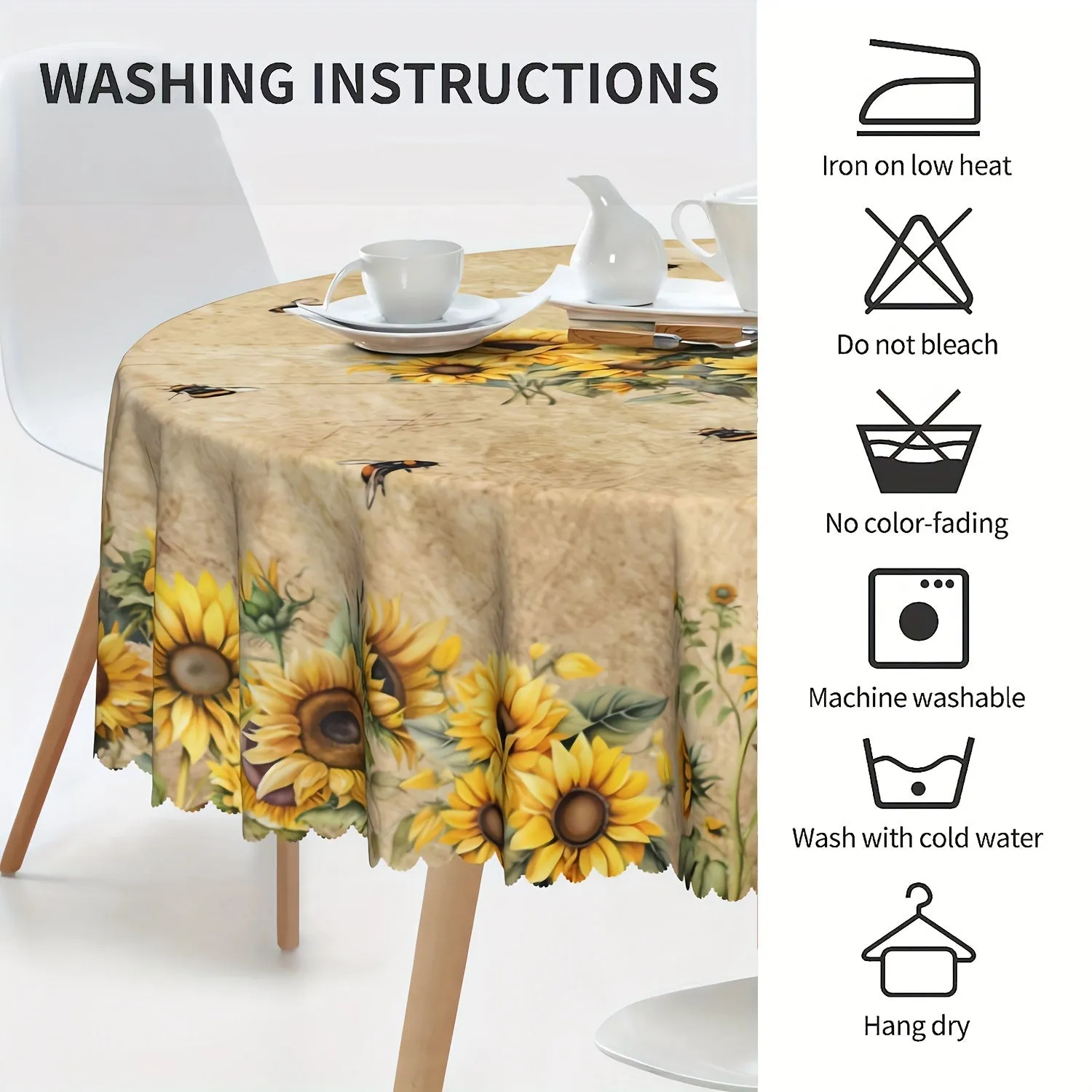 1pc Round/Square Tablecloth, Sunflower Floral Table Cloth, Bee Tablecover, Waterproof Stain Wrinkle Free, Indoor And Outdoor Table Cover, For Home Kitchen Dining Party Decoration