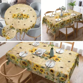 1pc Round/Square Tablecloth, Sunflower Floral Table Cloth, Bee Tablecover, Waterproof Stain Wrinkle Free, Indoor And Outdoor Table Cover, For Home Kitchen Dining Party Decoration