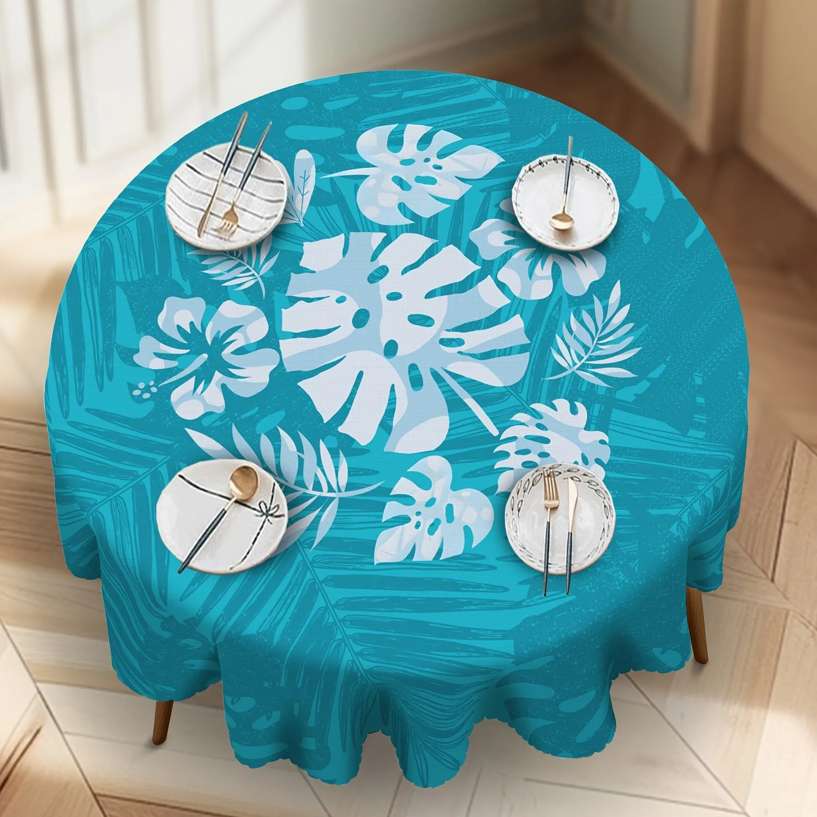 1pc Tropical Blue Hawaiian Holiday Table Cover - Vibrant Floral Pattern, Stain & Wrinkle Resistant, Anti-Slip, Fade-Proof Home Decor