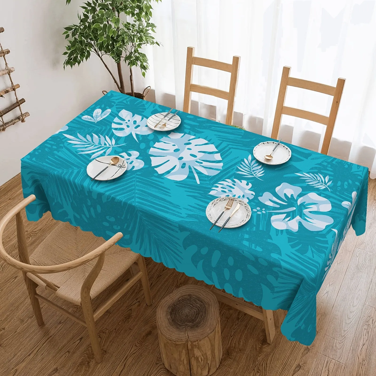 1pc Tropical Blue Hawaiian Holiday Table Cover - Vibrant Floral Pattern, Stain & Wrinkle Resistant, Anti-Slip, Fade-Proof Home Decor