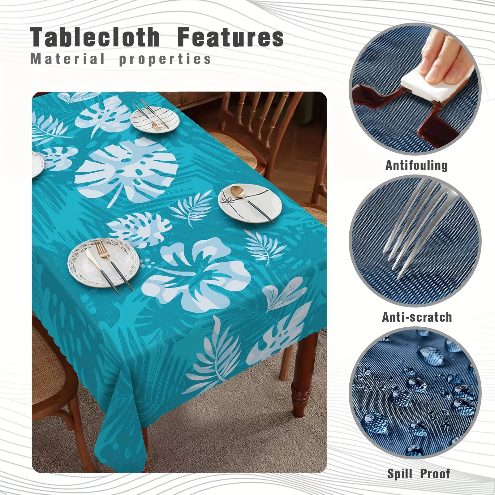 1pc Tropical Blue Hawaiian Holiday Table Cover - Vibrant Floral Pattern, Stain & Wrinkle Resistant, Anti-Slip, Fade-Proof Home Decor