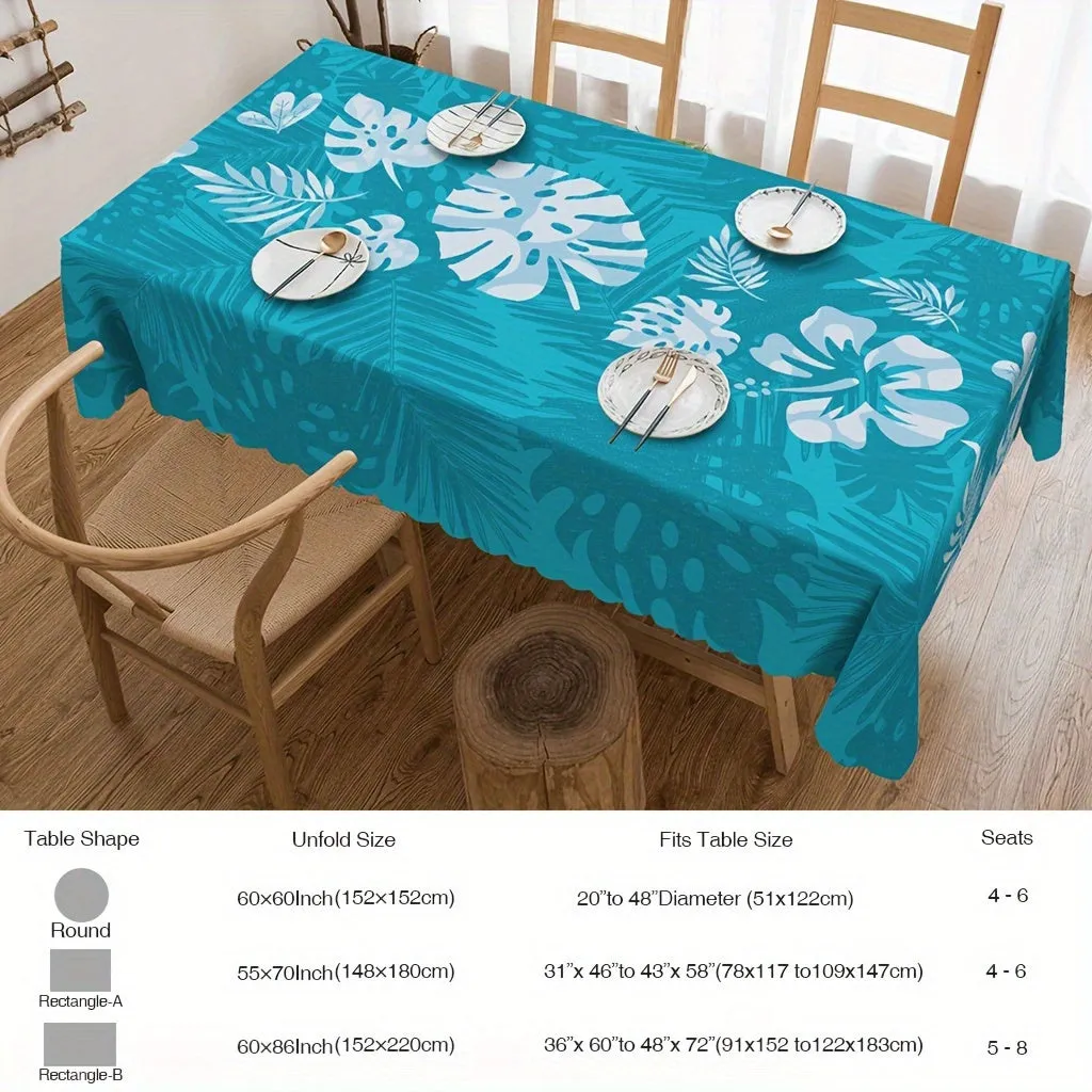 1pc Tropical Blue Hawaiian Holiday Table Cover - Vibrant Floral Pattern, Stain & Wrinkle Resistant, Anti-Slip, Fade-Proof Home Decor