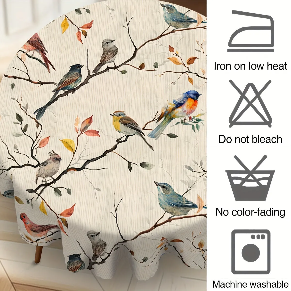 1pc Vibrant Birds on Branches Printed Tablecloth - Stain Resistant, Erasable, Waterproof, and Easy to Clean - Perfect for Spring Theme Decor, Restaurant, Party, Holiday, Gift, Indoor, and Outdoor Use