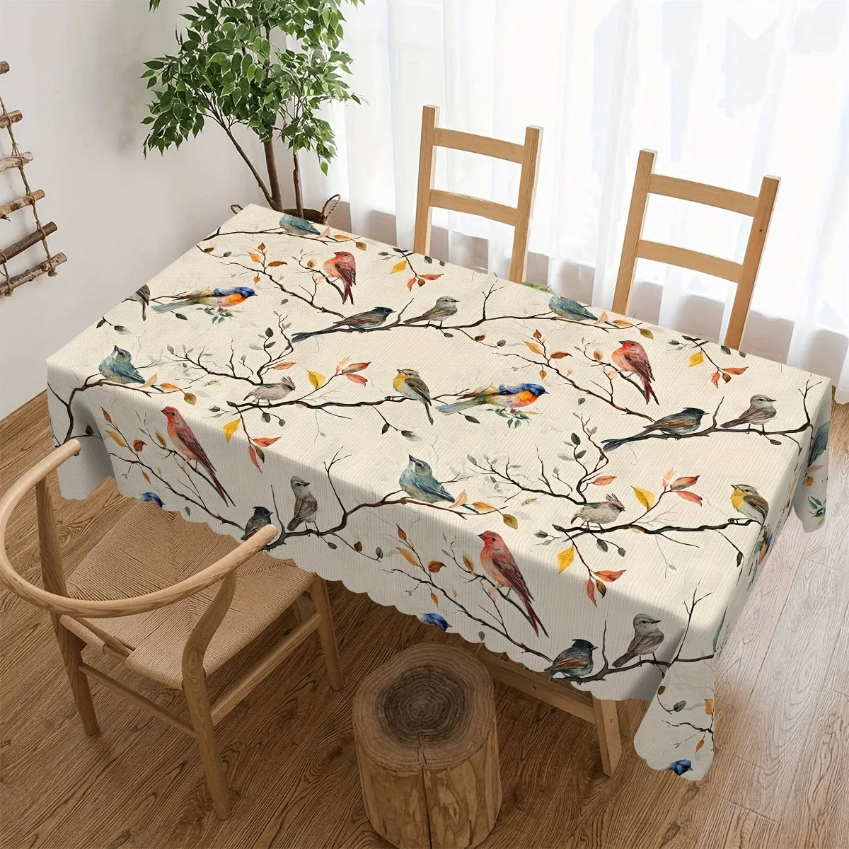 1pc Vibrant Birds on Branches Printed Tablecloth - Stain Resistant, Erasable, Waterproof, and Easy to Clean - Perfect for Spring Theme Decor, Restaurant, Party, Holiday, Gift, Indoor, and Outdoor Use