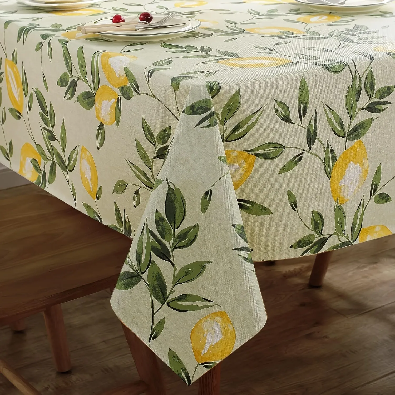 1pc Vibrant Lemon PVC Rectangle Waterproof Oil-proof Tablecloth - Tablecloths - Wipeable, Stain-Resistant, Easy Clean, Perfect for Kitchen, Party, Picnic, Patio, Outdoor Decor, and Home Supplies