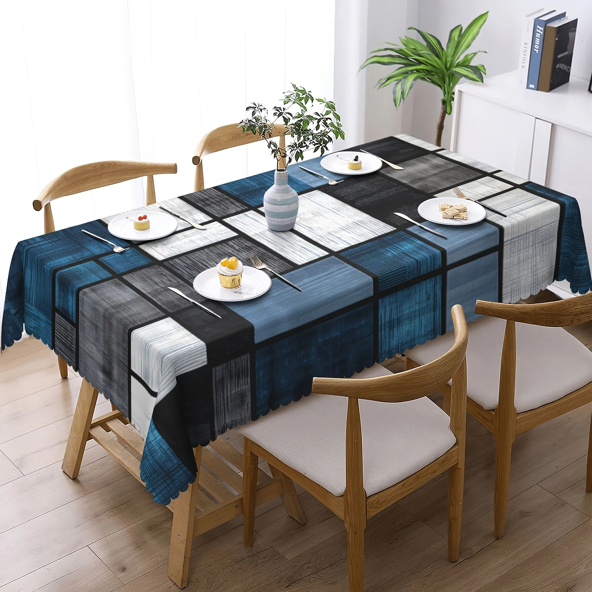 1pc Vibrant Multi-Color Plush Rectangle Tablecloth - Waterproof, Wrinkle-Free, Grid Pattern Printed, Machine Made, Easy Care - Perfect for Home Dining Room, Restaurant, and Graduation Celebrations