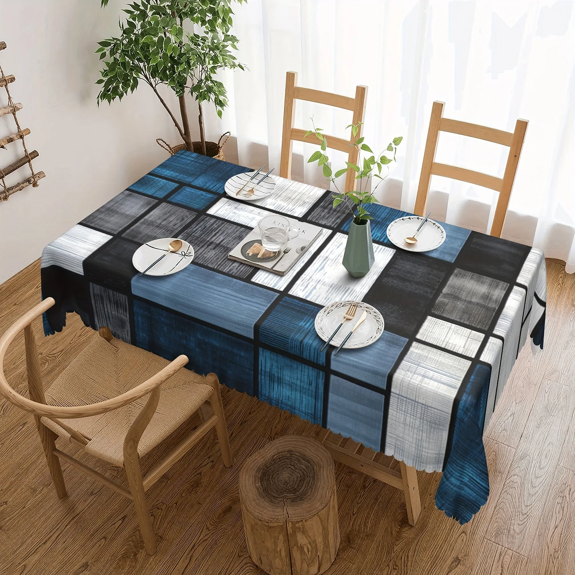 1pc Vibrant Multi-Color Plush Rectangle Tablecloth - Waterproof, Wrinkle-Free, Grid Pattern Printed, Machine Made, Easy Care - Perfect for Home Dining Room, Restaurant, and Graduation Celebrations