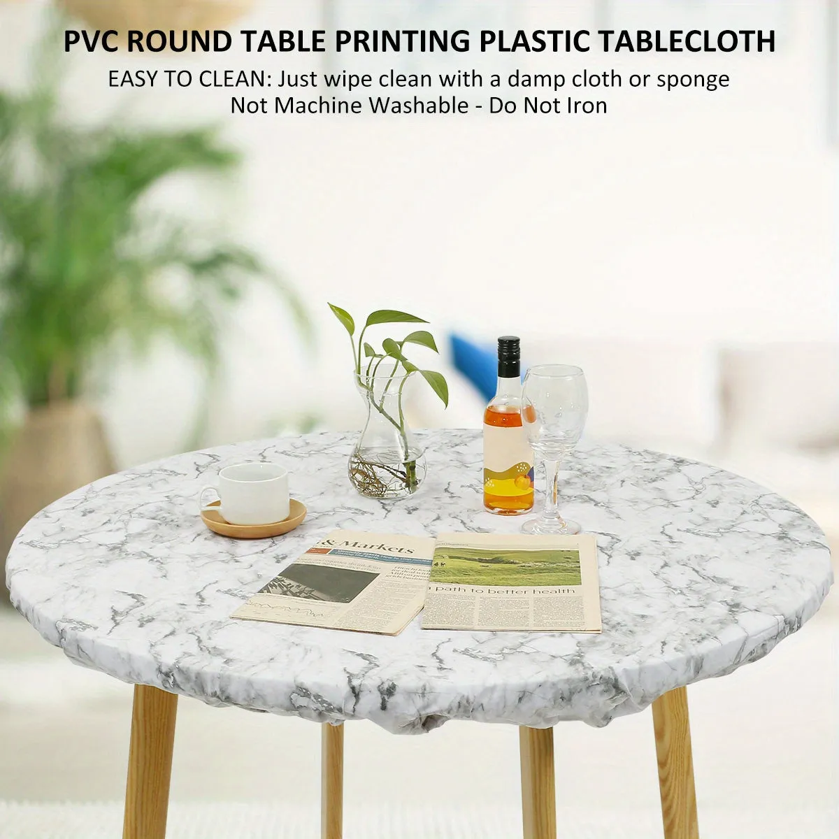 1pc Waterproof PVC Elastic Tablecloth - Round, Oil-Proof, Non-Slip with Flannel Backing - Durable & Stylish for Home Decor, Easy Clean, Ideal for Dining & Living Spaces Protection