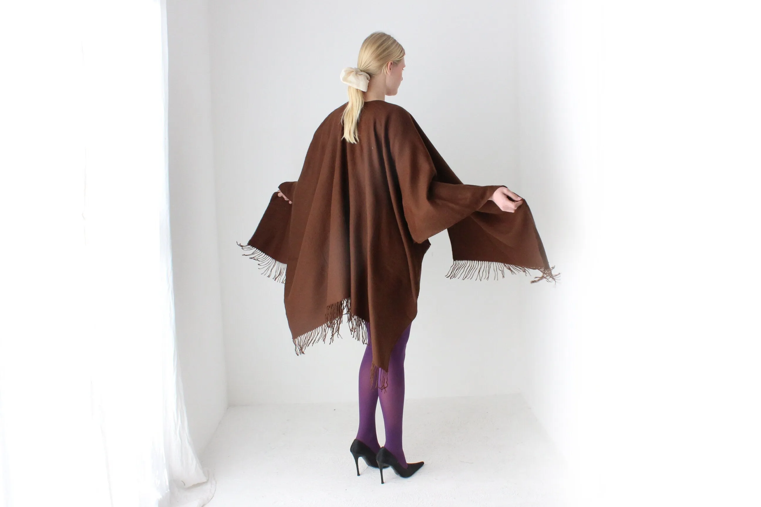 2000s Deadstock Chocolate Wool Blend Free Size Shawl Wrap