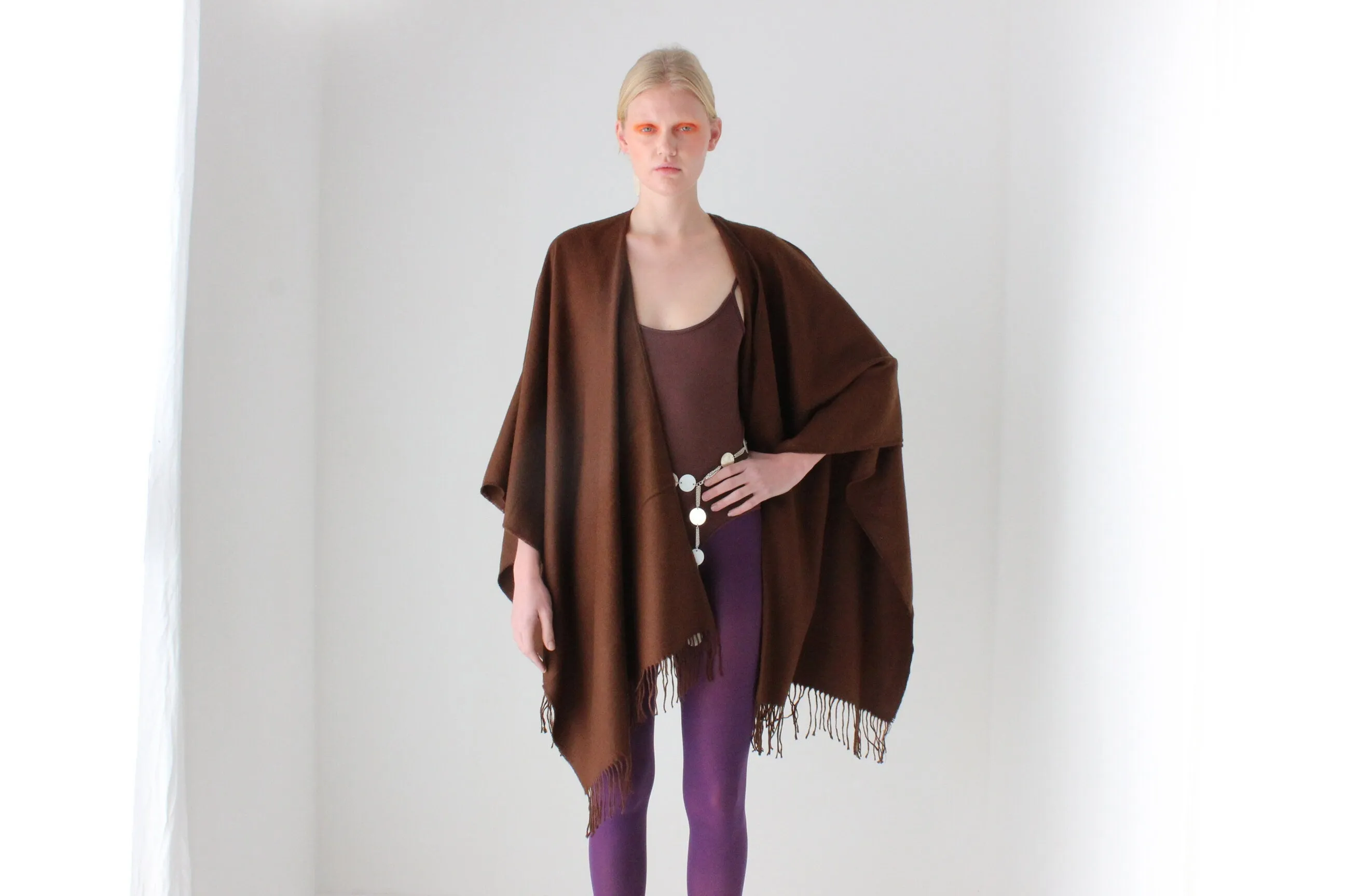 2000s Deadstock Chocolate Wool Blend Free Size Shawl Wrap