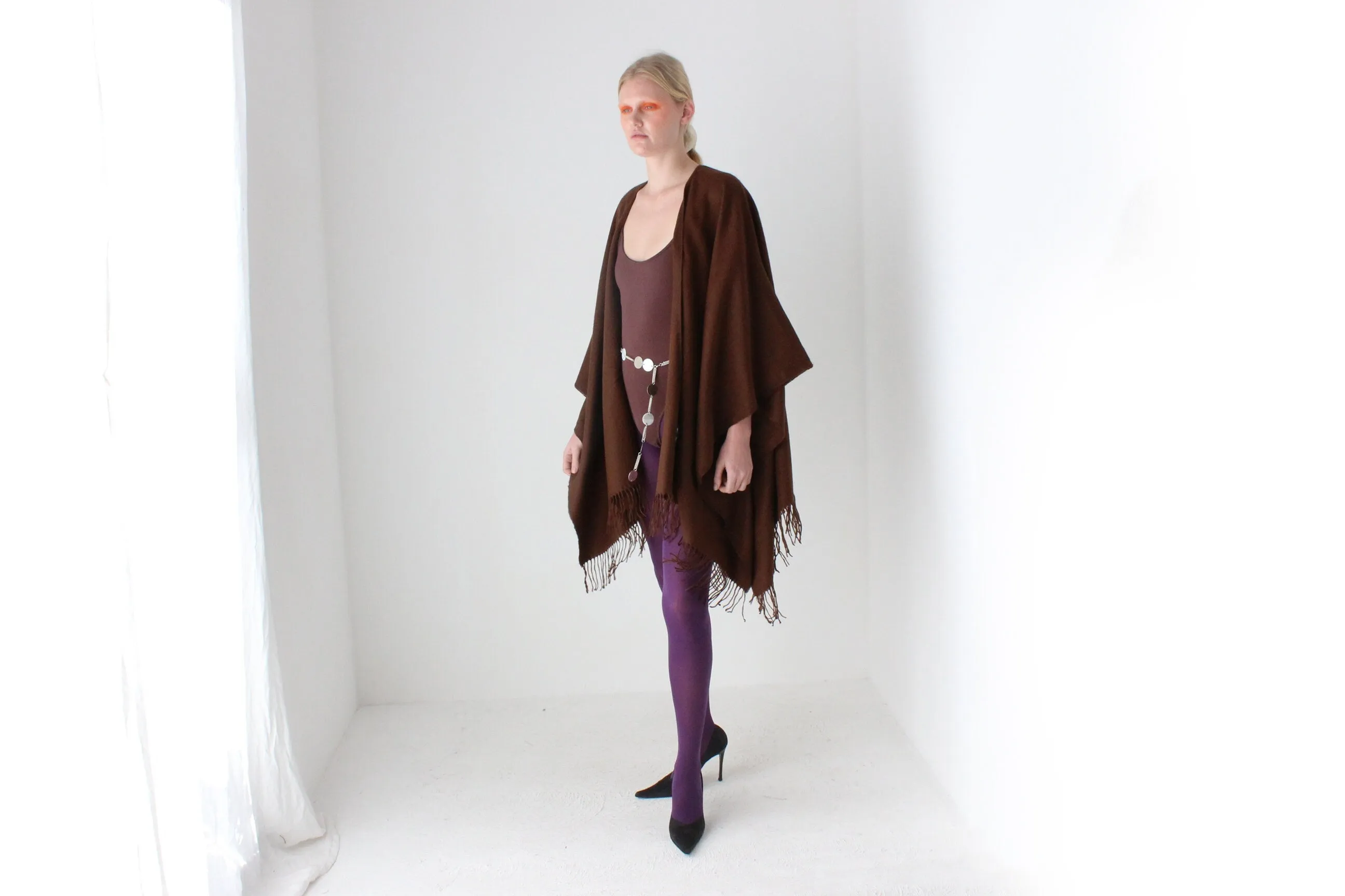 2000s Deadstock Chocolate Wool Blend Free Size Shawl Wrap