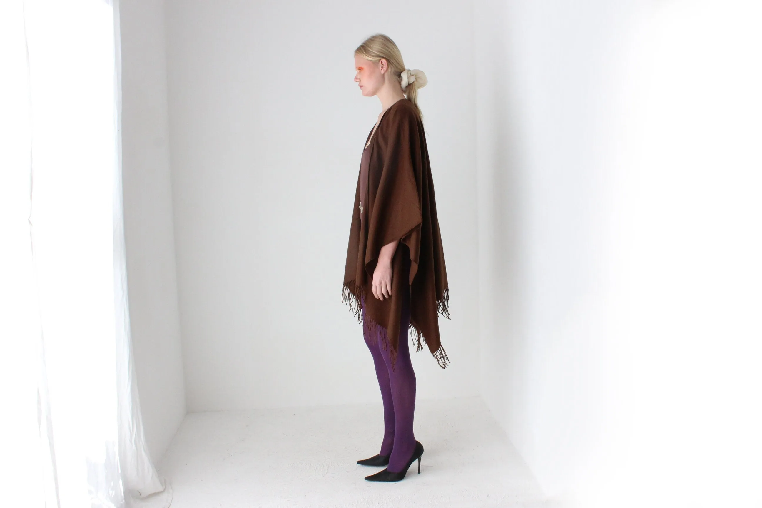 2000s Deadstock Chocolate Wool Blend Free Size Shawl Wrap