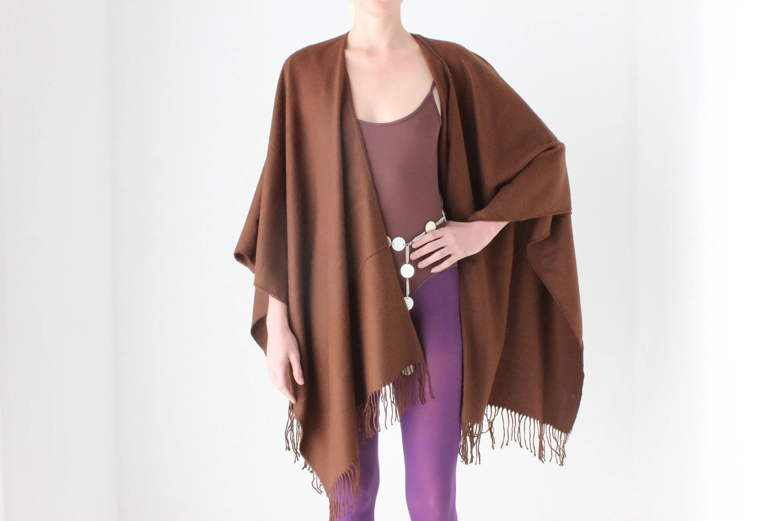 2000s Deadstock Chocolate Wool Blend Free Size Shawl Wrap