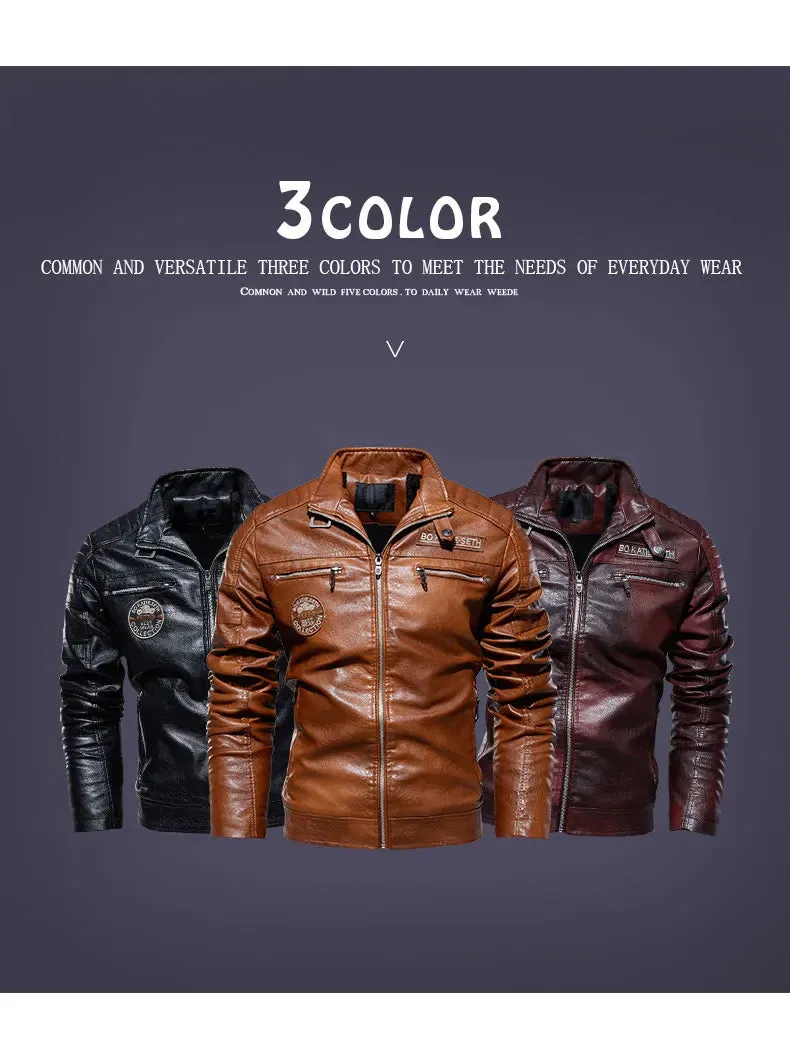 2023 Leather Jacket Men Winter Fleece Motorcycle Faux Leather Jacket Removable Fur Collar Windbreaker Ropa De Hombre Slim Coat