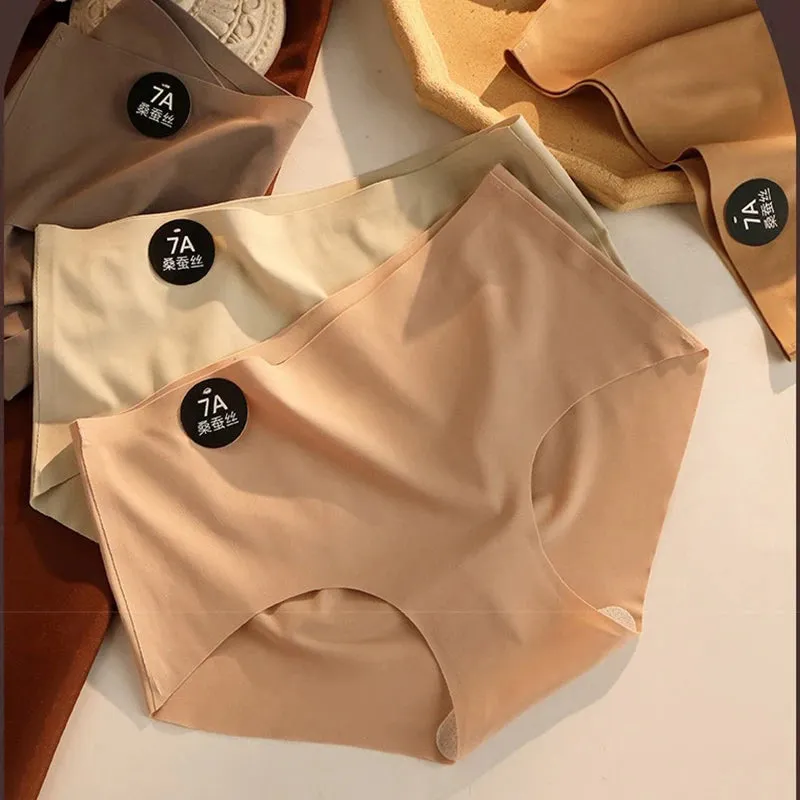 4 PCS/Lot Plain Panties Slip Silk Seamless Panties For Women Female Underwear Soft Thin Light Panty Culotte Femme Underpants