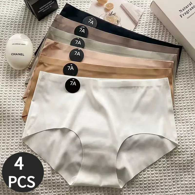 4 PCS/Lot Plain Panties Slip Silk Seamless Panties For Women Female Underwear Soft Thin Light Panty Culotte Femme Underpants