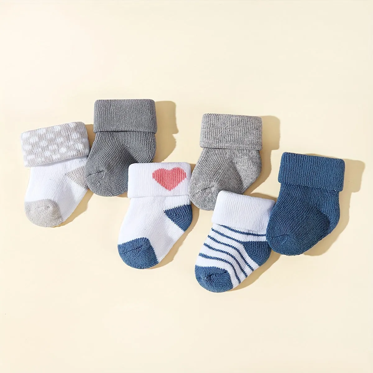 4/6 Pairs Baby Boys Short Socks, Comfy Breathable Sweat Resistant Anti-odor Socks For Spring Summer Hearts Stripes Pattern