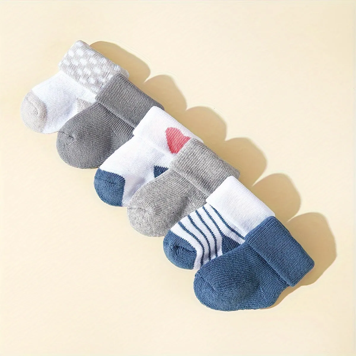 4/6 Pairs Baby Boys Short Socks, Comfy Breathable Sweat Resistant Anti-odor Socks For Spring Summer Hearts Stripes Pattern