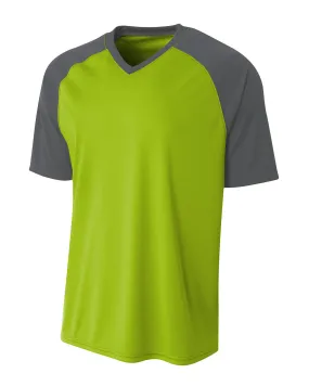 A4 Youth Polyester V-Neck Strike Jersey with Contrast Sleeves