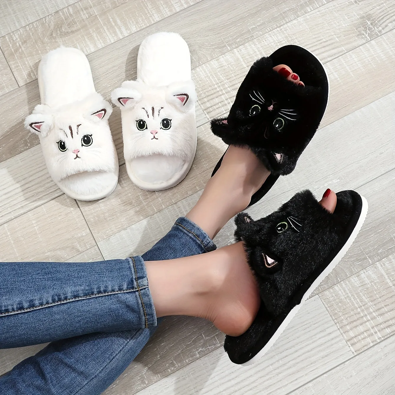 Adorable Plush Cat Slippers - Ultra-Soft & Insulated Warmth - Anti-Slip Lounging Slides for Cozy Winter Nights - Perfect Comfy Bedroom Footwear - Seasonal Essential Home Sanctuary Slippers