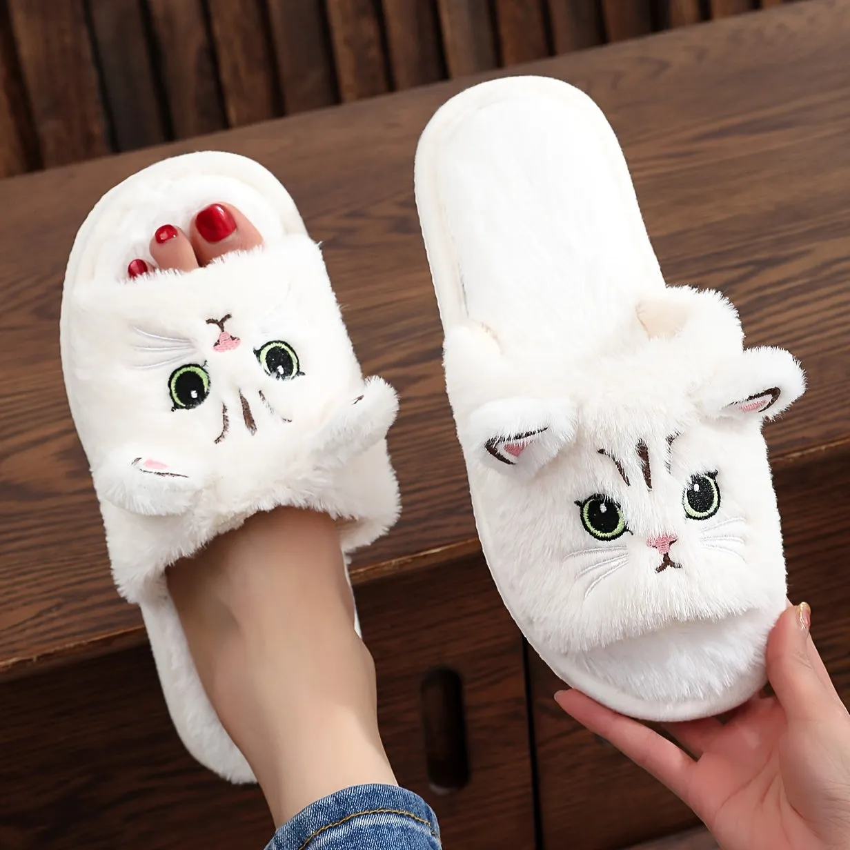 Adorable Plush Cat Slippers - Ultra-Soft & Insulated Warmth - Anti-Slip Lounging Slides for Cozy Winter Nights - Perfect Comfy Bedroom Footwear - Seasonal Essential Home Sanctuary Slippers