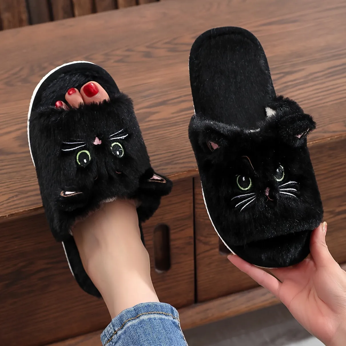 Adorable Plush Cat Slippers - Ultra-Soft & Insulated Warmth - Anti-Slip Lounging Slides for Cozy Winter Nights - Perfect Comfy Bedroom Footwear - Seasonal Essential Home Sanctuary Slippers