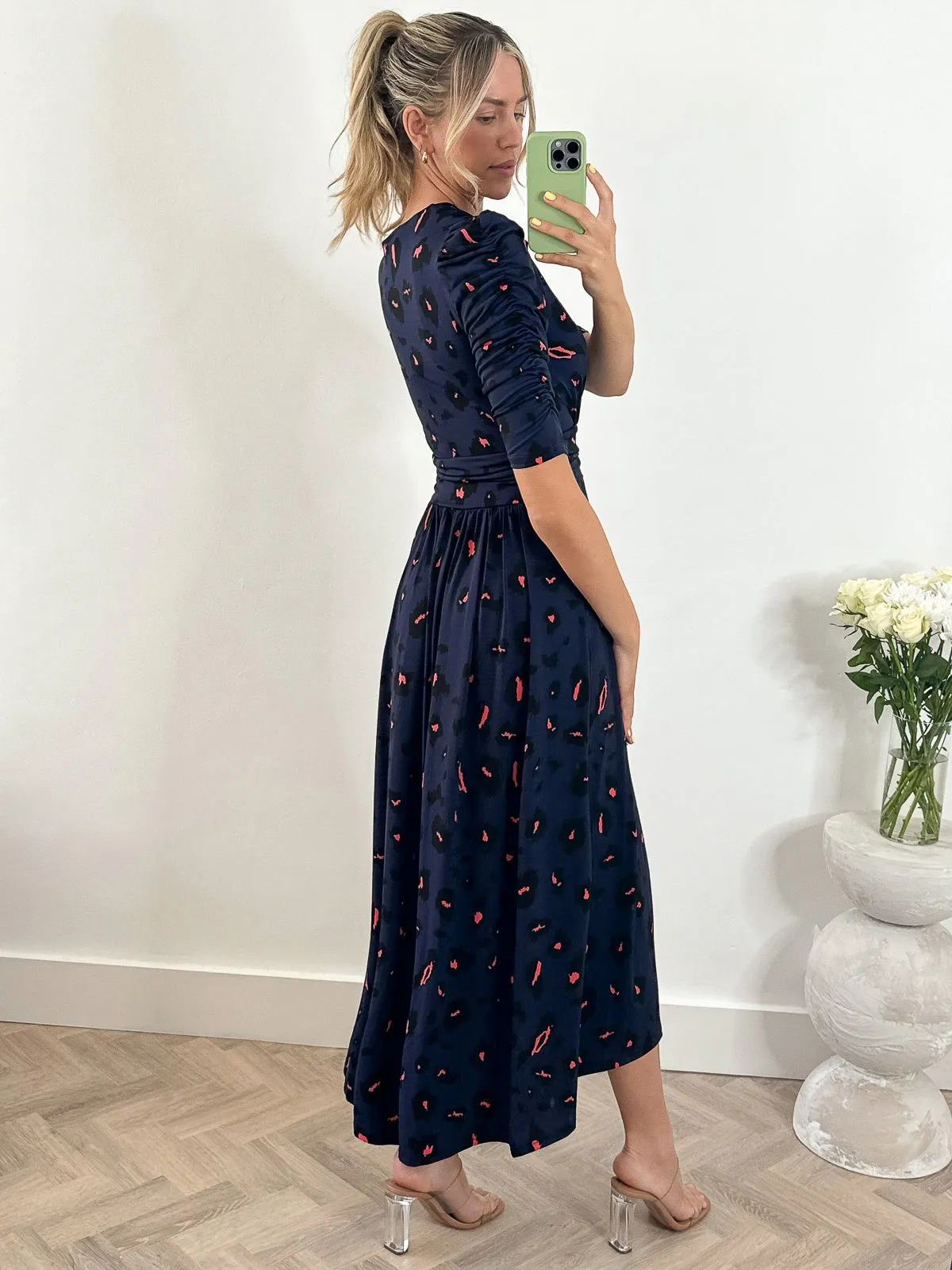 Adria Animal Print Jersey Maxi Dress, Navy Animal