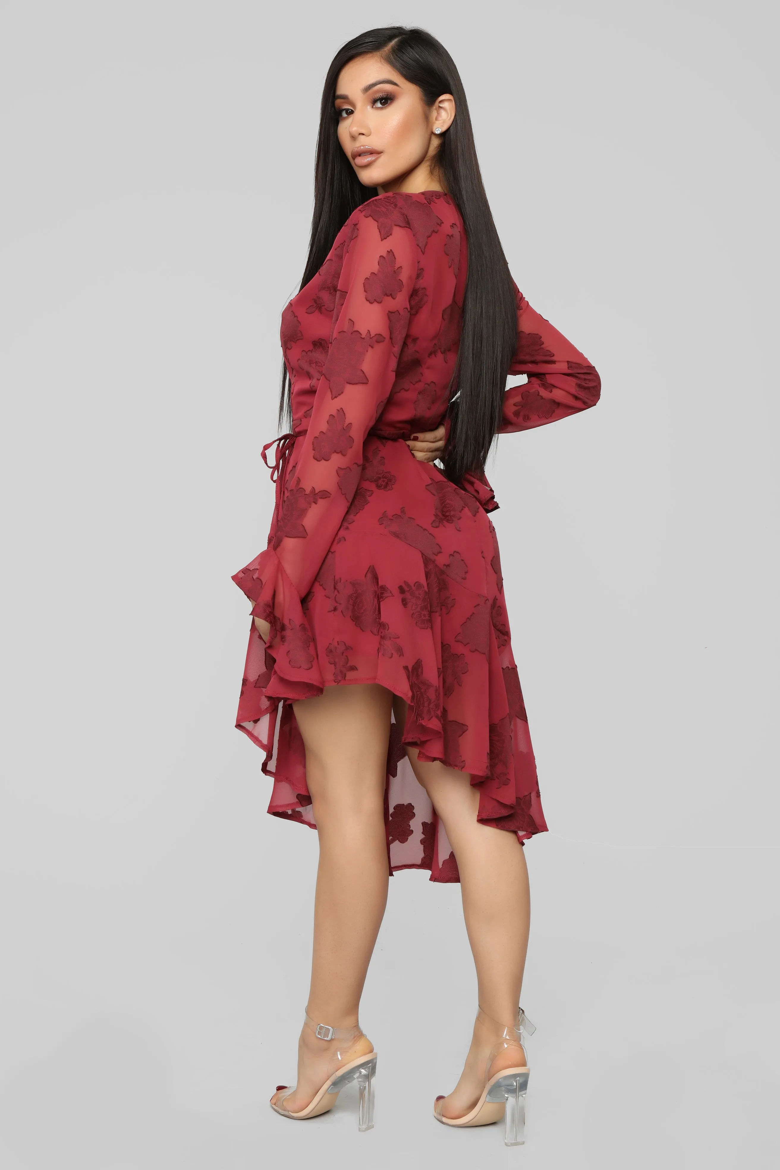 Alaina Floral Midi Dress - Wine