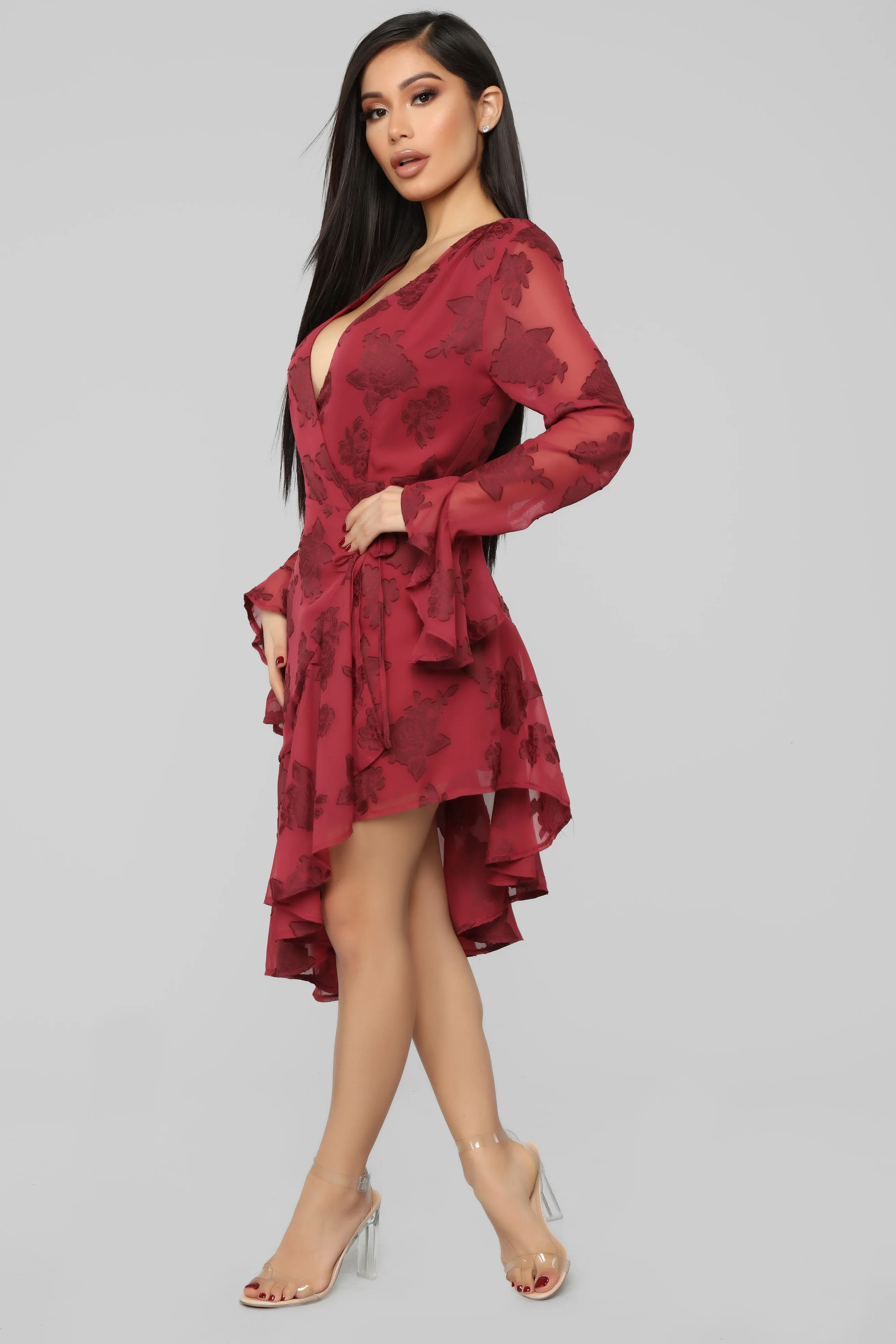 Alaina Floral Midi Dress - Wine