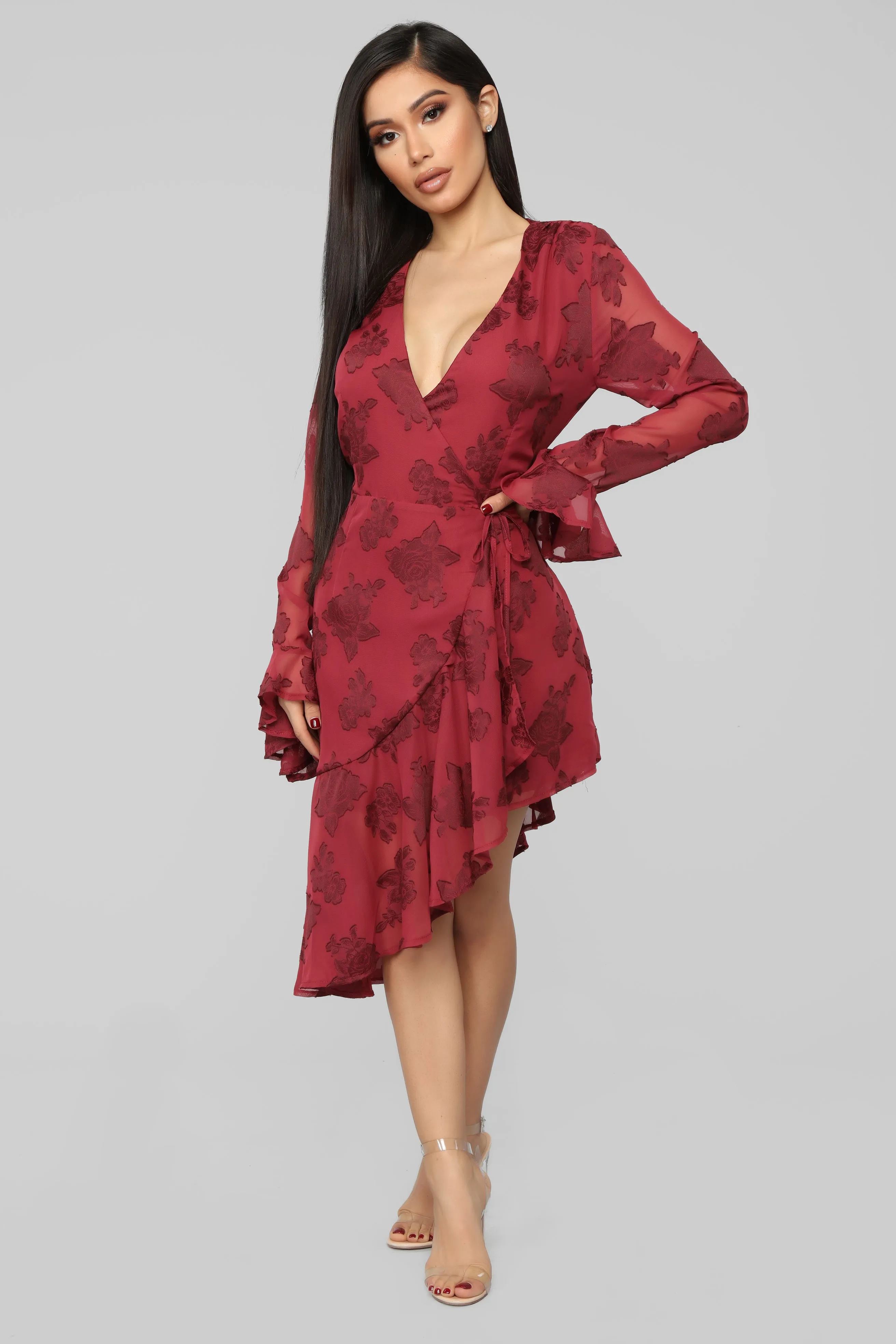 Alaina Floral Midi Dress - Wine