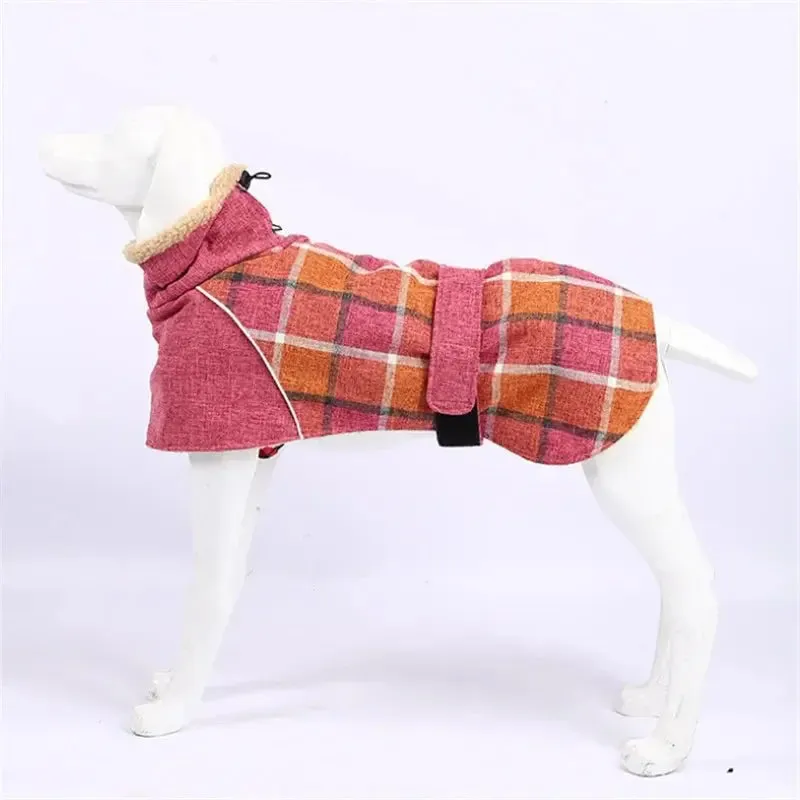 Anniepaw British Plaid Winter Dog Coat Reflective Windproof Warm Jacket for Small to Large Dogs 3XL Checked Snow Outfit