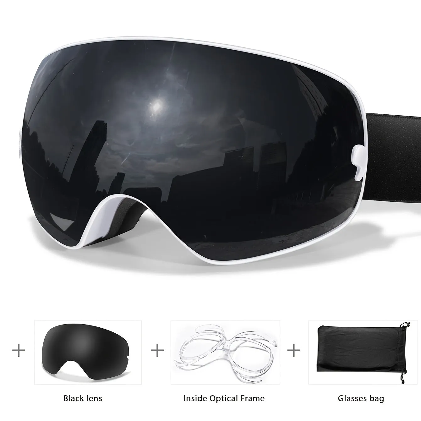 Anti-Fog Ski Goggles with Interchangeable Lens - TPU Frame, Includes Black Lens & Optical Frame & Carry Bag for Snowboarding, Skating, and Winter Sports, for Winter