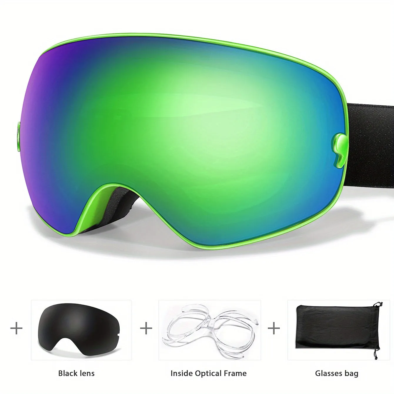 Anti-Fog Ski Goggles with Interchangeable Lens - TPU Frame, Includes Black Lens & Optical Frame & Carry Bag for Snowboarding, Skating, and Winter Sports, for Winter