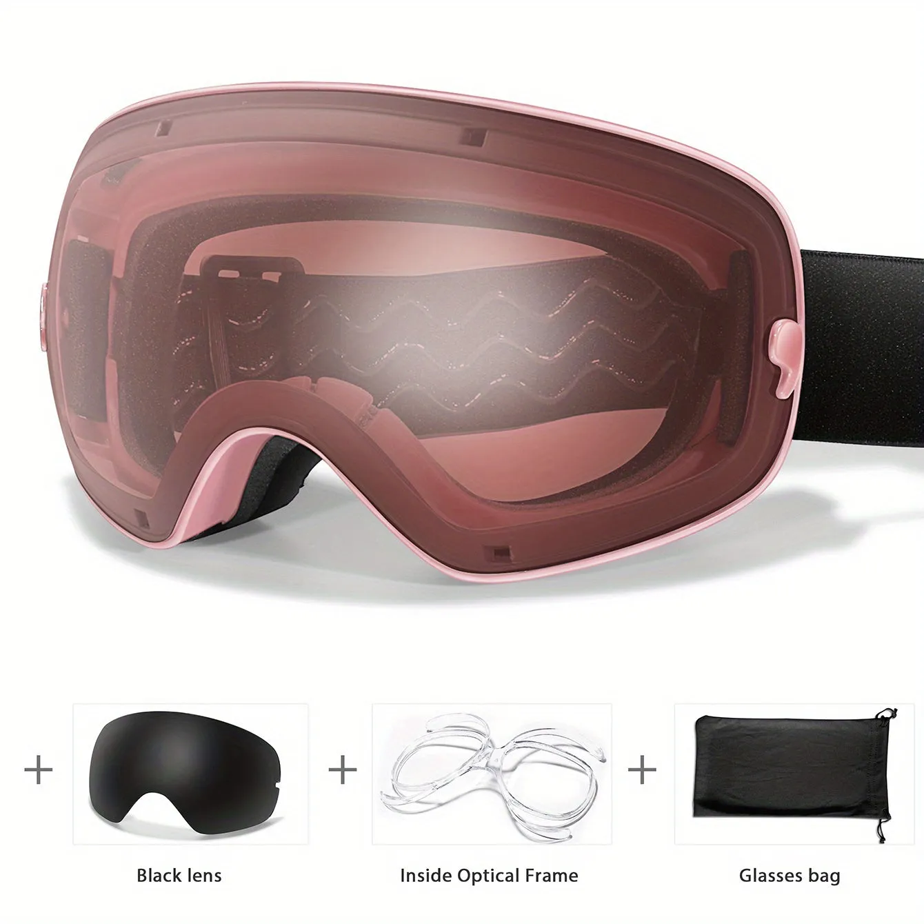 Anti-Fog Ski Goggles with Interchangeable Lens - TPU Frame, Includes Black Lens & Optical Frame & Carry Bag for Snowboarding, Skating, and Winter Sports, for Winter