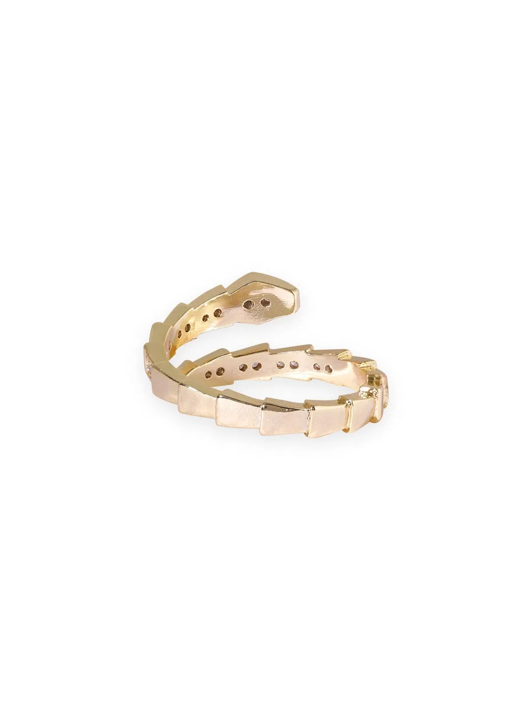 As Seen On Deepika Singh - Rubans Gold Plated Stainless Steel Waterproof Tarnish Free Zirconia Snake Textured Motif Wrap Ring