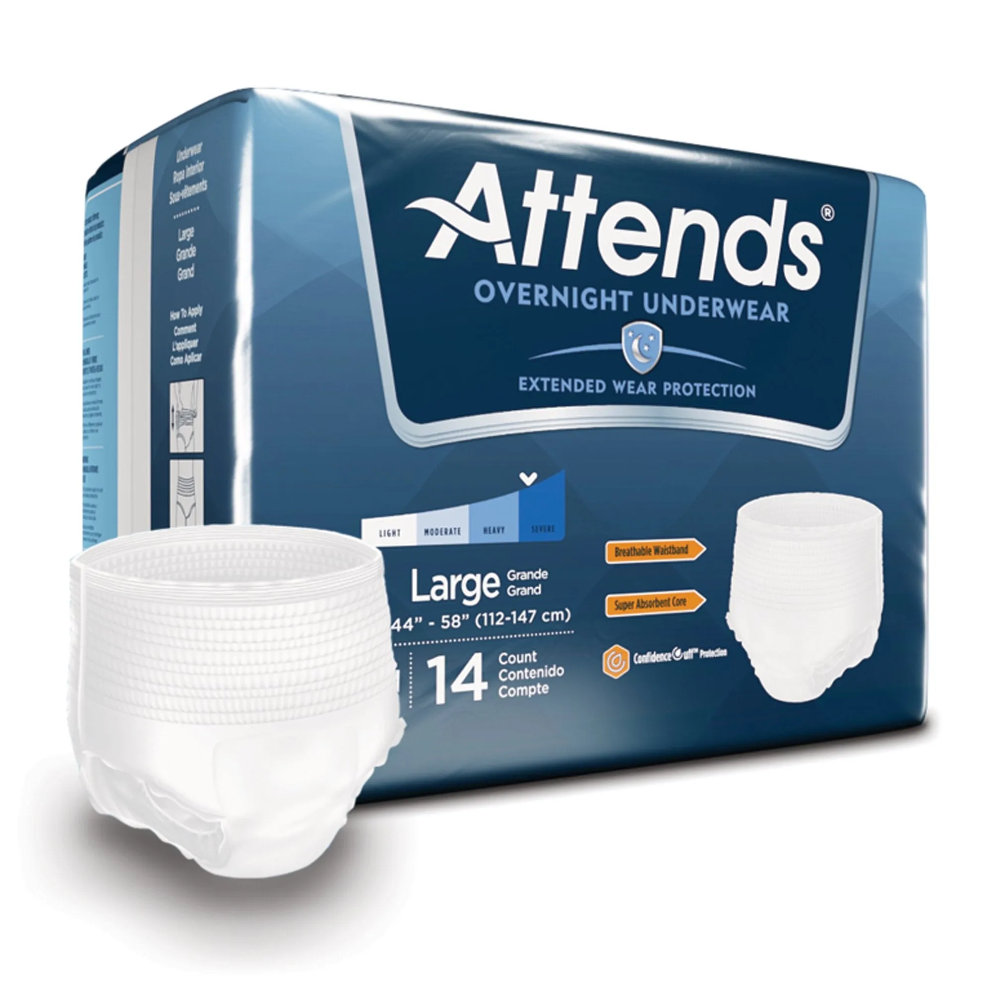 Attends® Overnight Underwear with Extended Wear Protection, Large