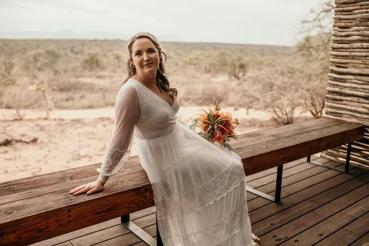 Bestseller Ivory Wrap Lace Wedding Dress With Chiffon Mesh Sleeves