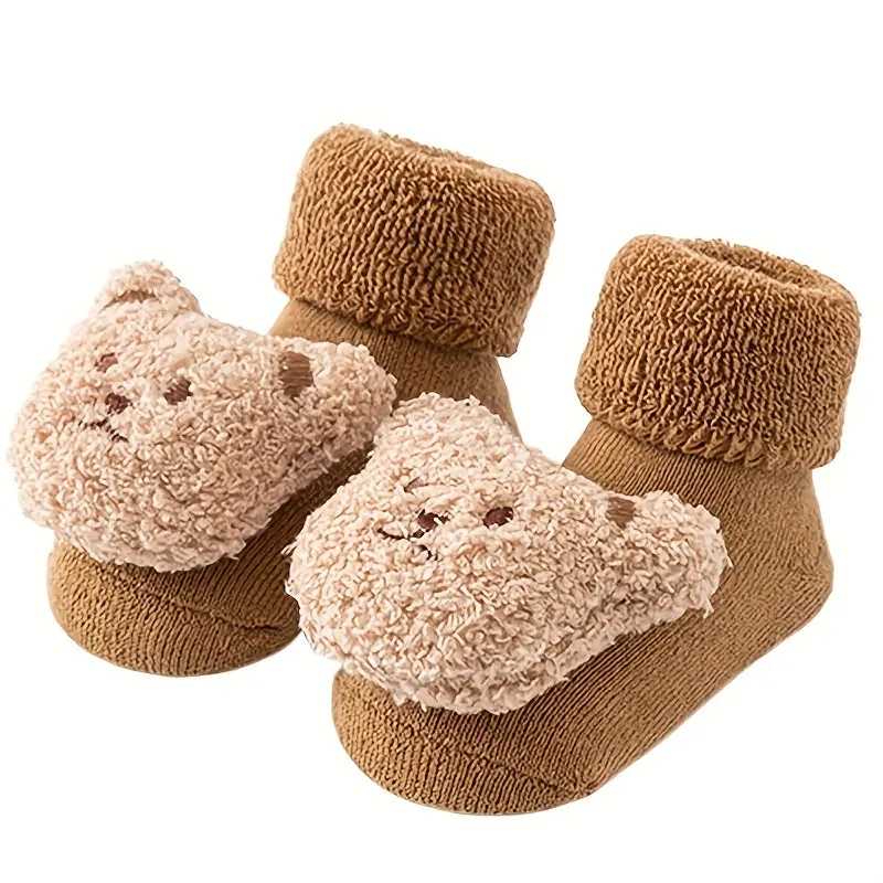 Boys Girls Kids Anti-skid Sole Socks, Cartoon Bear Doll Cute Floor Socks, Thickened Warm Socks, Children's Trendy Socks For Winter