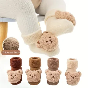 Boys Girls Kids Anti-skid Sole Socks, Cartoon Bear Doll Cute Floor Socks, Thickened Warm Socks, Children's Trendy Socks For Winter