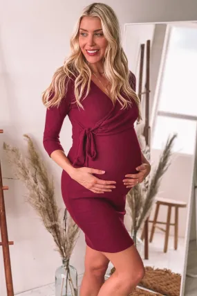 Burgundy Nursing Wrap Short Dress