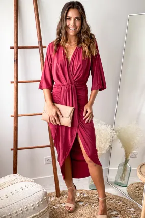 Burgundy Ruched Dress